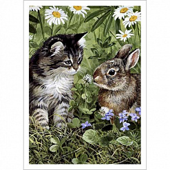 Тканевая карточка мини "В мире животных. Котенок и кролик" (ScrapMania)