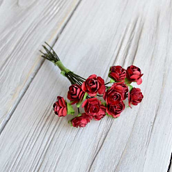 Букетик бумажных роз с открытым бутоном, цвет бордовый, 12 шт (Impresse)
