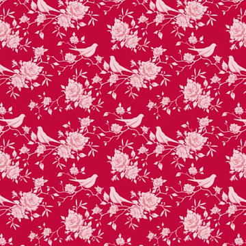 Отрез ткани 50х70 см "Птички и розы, цвет красный" (Tilda)
