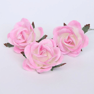 Цветок розы коттеджной "Средний. Розовый с белым", 4 см, 1 шт (Craft)