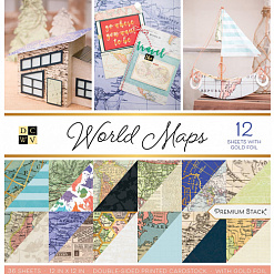 Набор бумаги с фольгированием 30х30 см "World maps", 36 листов (DCWV)
