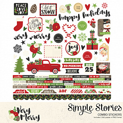 Набор бумаги 30х30 см с наклейками "Very Merry", 12 листов (Simple Stories)