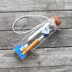 Стеклянная бутылочка с пробкой "Морское приключение. Синий песок"
