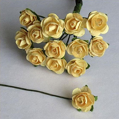 Букетик бумажных роз с открытым бутоном, цвет осеннее золото, 12 шт (Impresse)