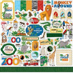 Набор бумаги 30х30 см с наклейками "Zoo Adventure", 12 листов (Carta Bella)