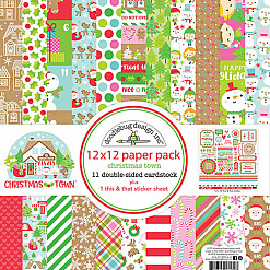 Набор бумаги 30х30 см с наклейками "Christmas town", 11 листов (Doodlebug)