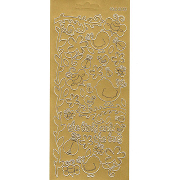 Контурные наклейки "Птички и пчелки", лист 10x24,5 см, цвет золотой
