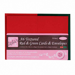 Набор текстурированных заготовок для открыток 10х15 см "Красные и зеленые" с конвертами, 50 шт (DoCrafts)