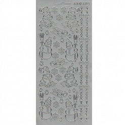 Контурные наклейки "Снеговики", лист 10x24,5 см, цвет серебряный (JEJE)