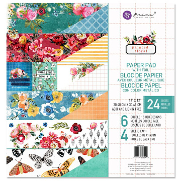 Набор бумаги 30х30 см с фольгированием "Painted floral", 24 листа (Prima Marketing)