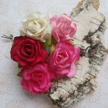 Букет кудрявых роз "Розовый микс 2", 3 см, 5 шт (Craft)