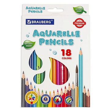 Набор акварельных карандашей "Premium aquarelle", 18 цветов (Brauberg)