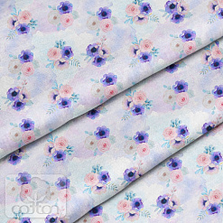 Отрез ткани 79х50 см "Акварельные цветы. Фиолетовые" (Cotton)