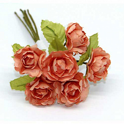 Букетик роз с листочками "Персиковый" (Рукоделие)