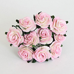 Букет крупных роз "Розовый с белым", 2 см, 10 шт (Craft)