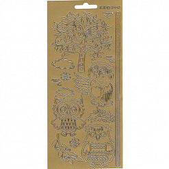 Контурные наклейки "Совы на дереве", лист 10x24,5 см, цвет золотой (JEJE)